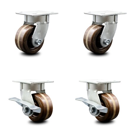 Service Caster 4 Inch Kingpinless High Temp Phenolic Wheel Swivel Caster Set with 2 Brakes SCC SCC-KP30S420-PHRHT-2-SLB-2